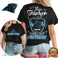 Panthers This Teacher Loves Her Panthers Apple Heartbeat T Shirt - Limotees LLC