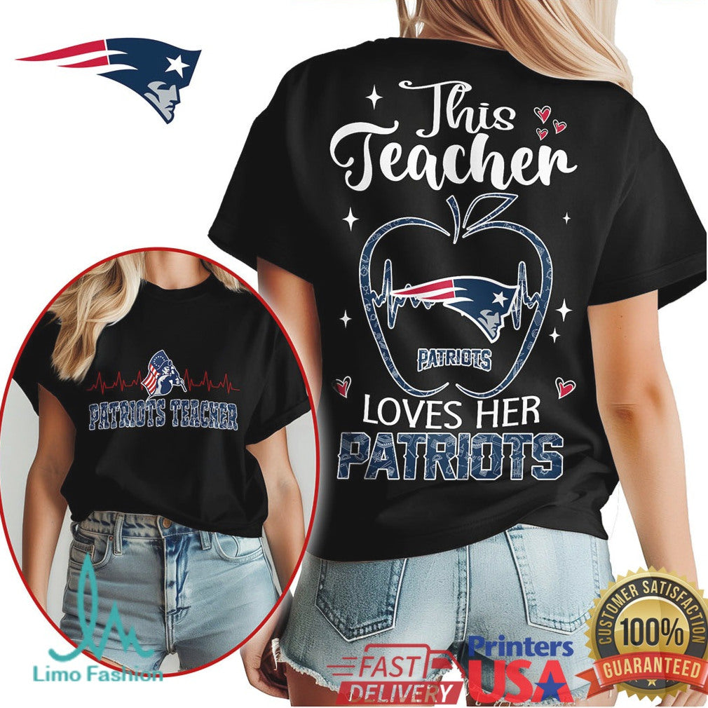 Patriots This Teacher Loves Her Patriots Apple Heartbeat T Shirt - Limotees LLC
