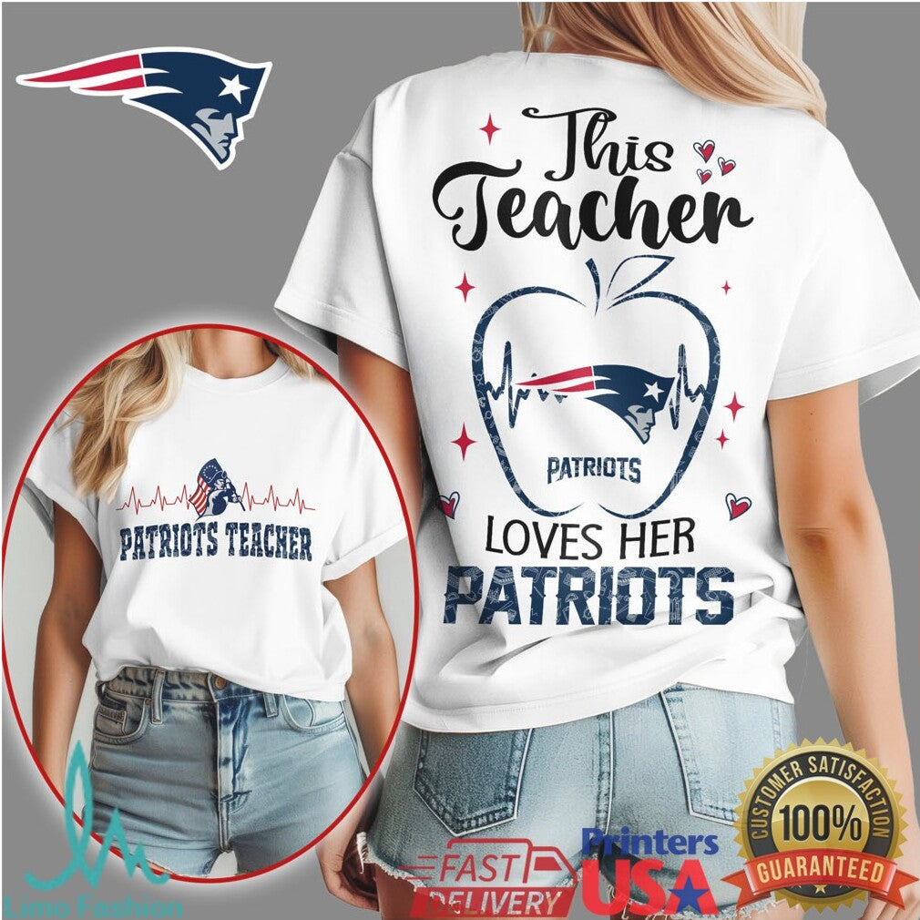 Patriots This Teacher Loves Her Patriots Apple Heartbeat T Shirt - Limotees LLC