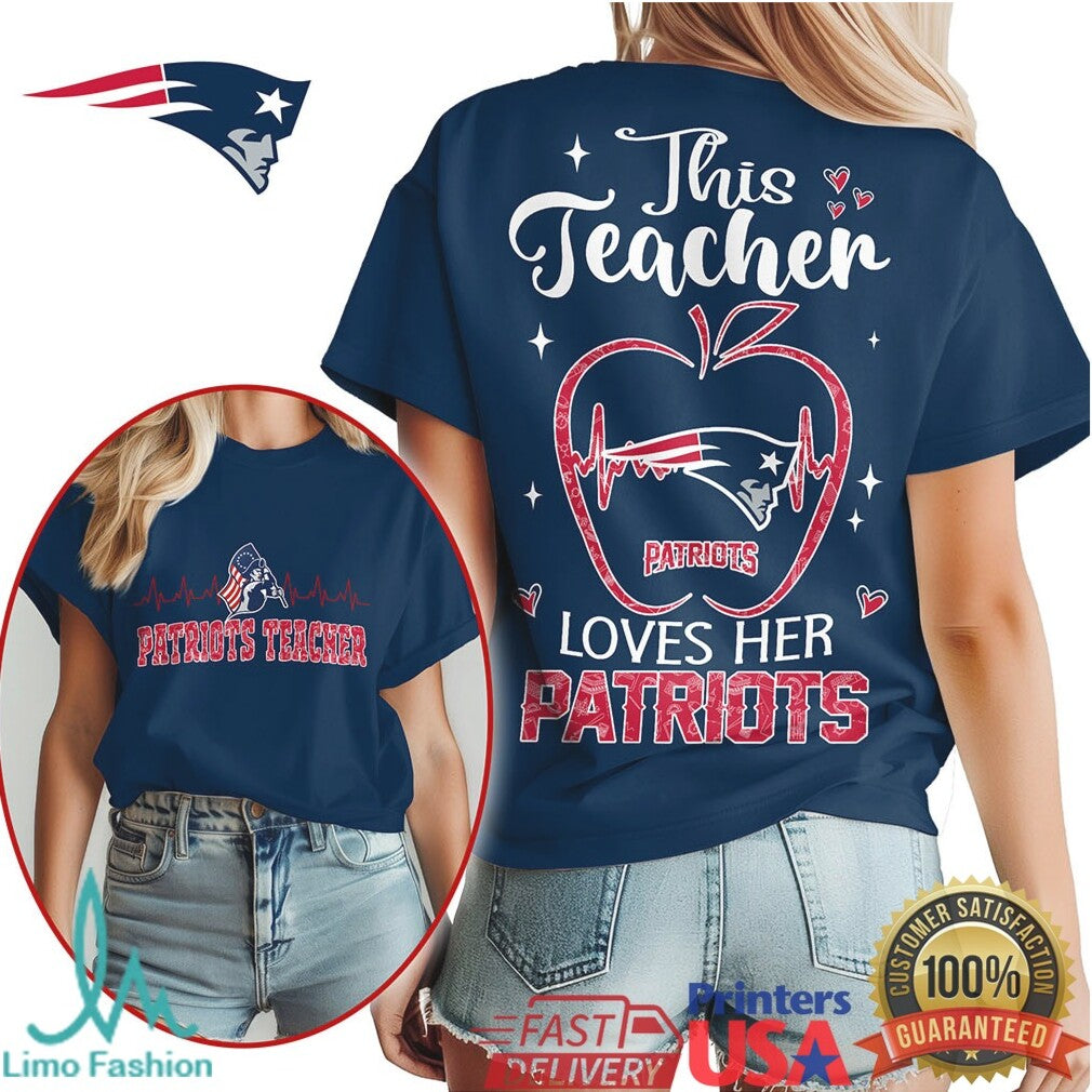 Patriots This Teacher Loves Her Patriots Apple Heartbeat T Shirt - Limotees LLC