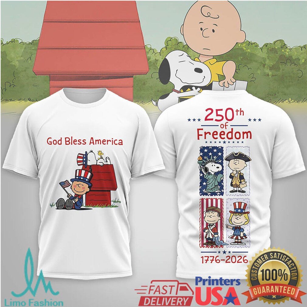 Peanuts God Bless America 250th Anniversary Freedom 1776 2026 T Shirt - Limotees LLC