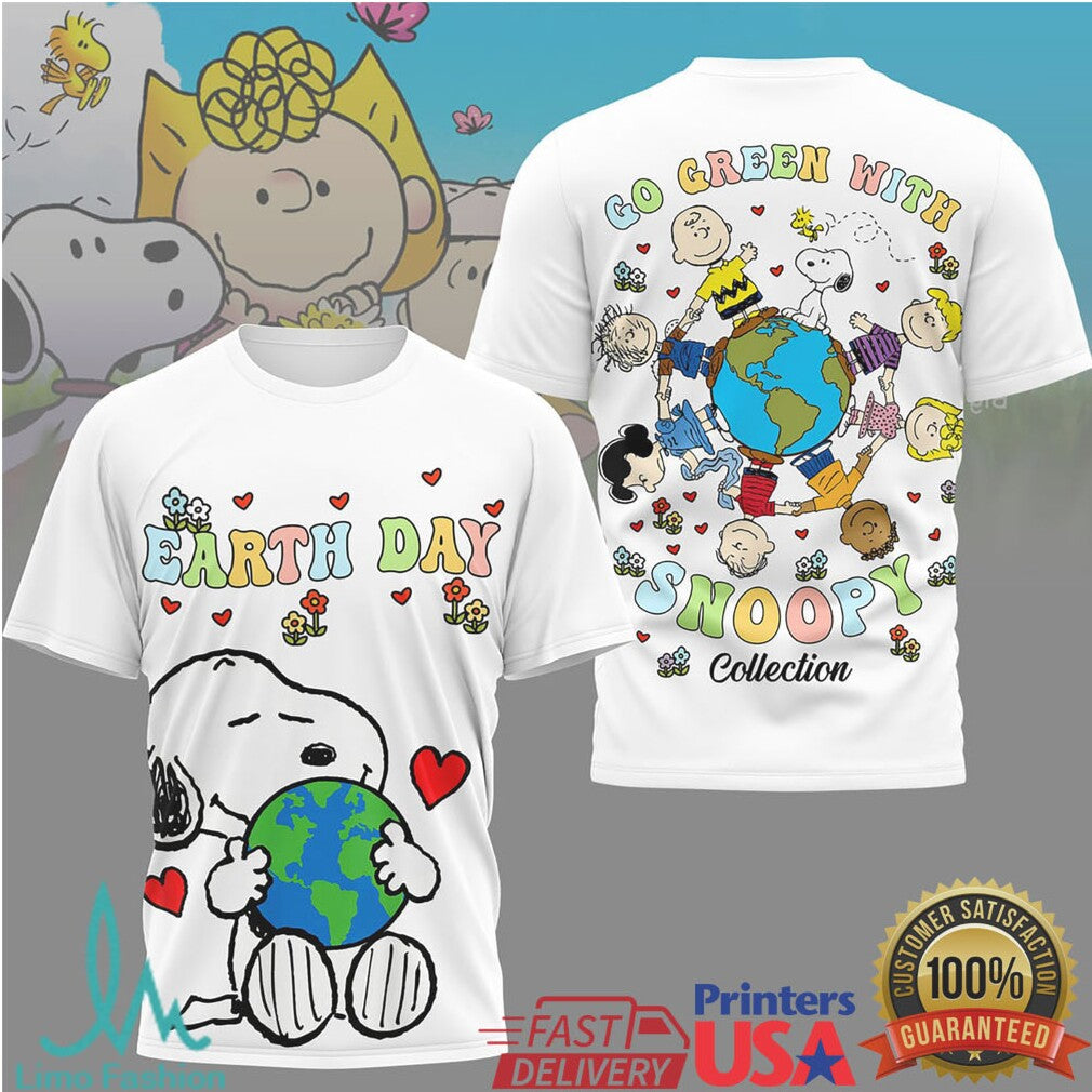 Peanuts Snoopy Earth Day Go Green With Snoopy Collection T Shirt - Limotees LLC