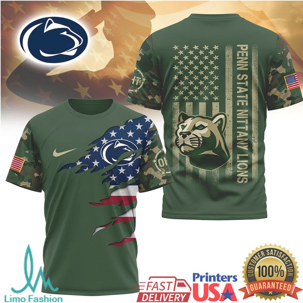 Penn State Nittany Lions Military Appreciation Camo USA Flag T Shirt - Limotees LLC