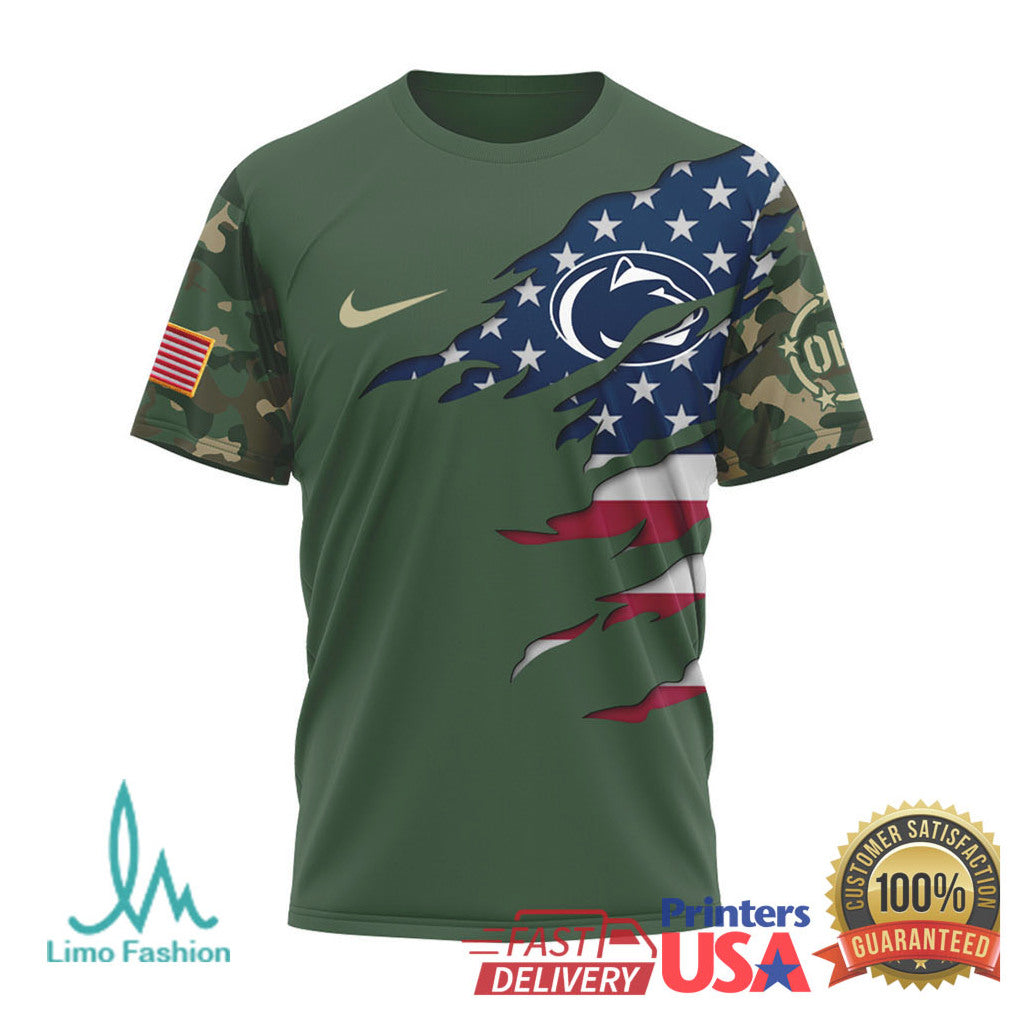 Penn State Nittany Lions Military Appreciation Camo USA Flag T Shirt - Limotees LLC