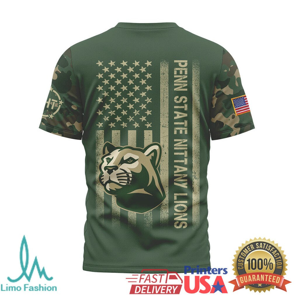 Penn State Nittany Lions Military Appreciation Camo USA Flag T Shirt - Limotees LLC