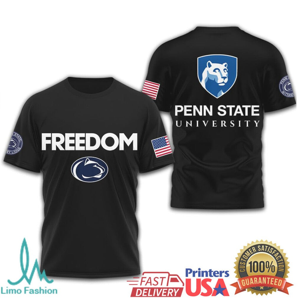 Penn State Nittany Lions PSU Freedom USA Flag Navy White Black T Shirt - Limotees LLC