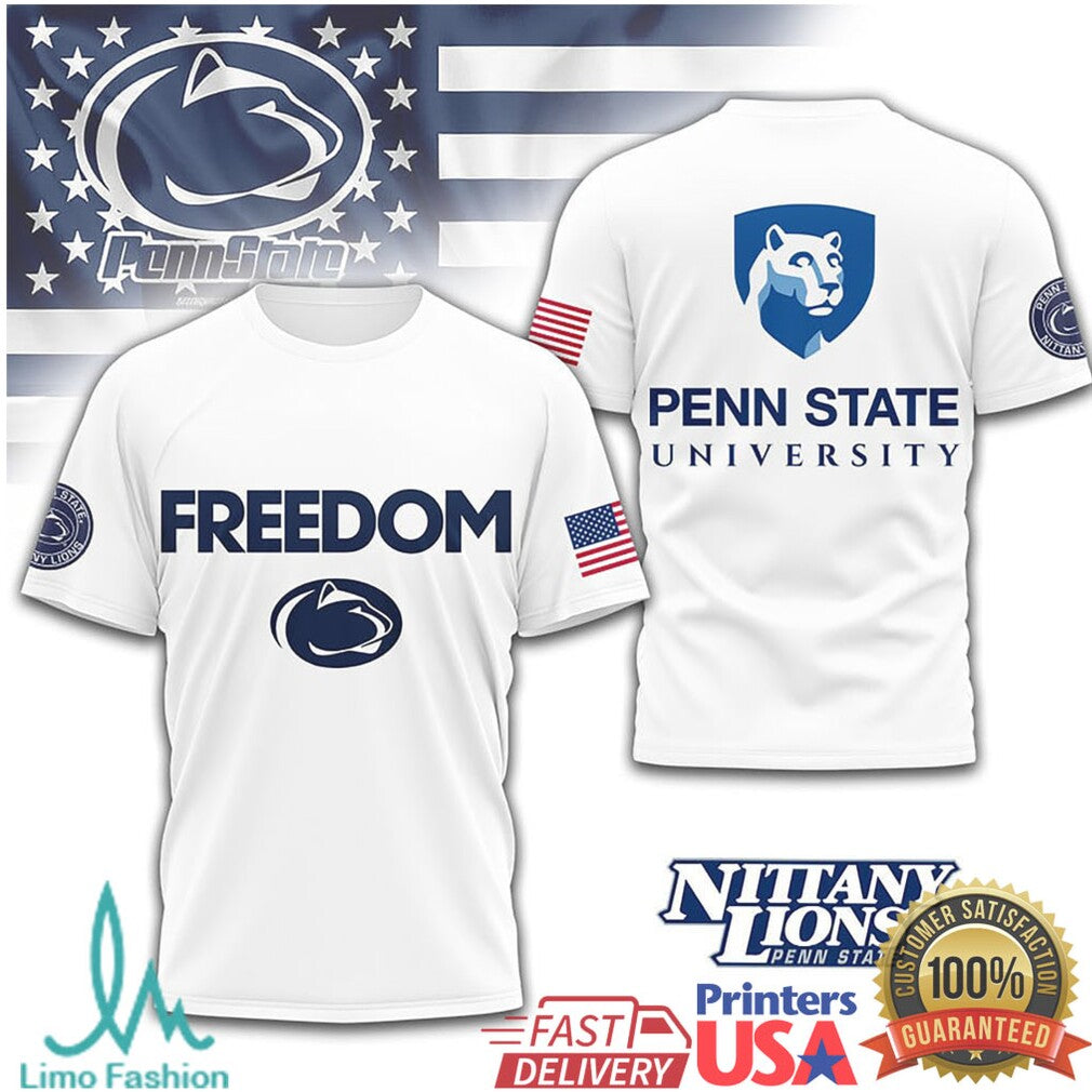 Penn State Nittany Lions PSU Freedom USA Flag Navy White Black T Shirt - Limotees LLC