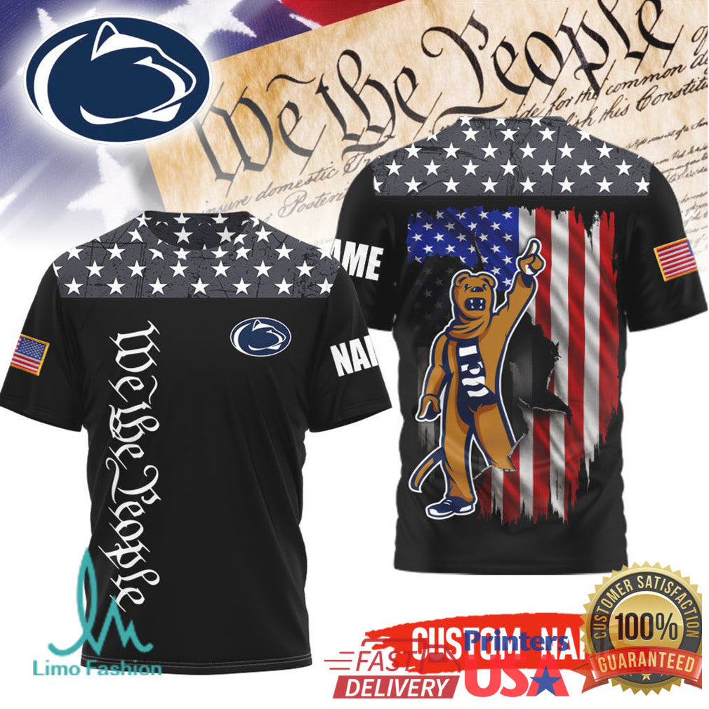 Penn State Nittany Lions We The People Mascot Custom Name American Flag T Shirt - Limotees LLC