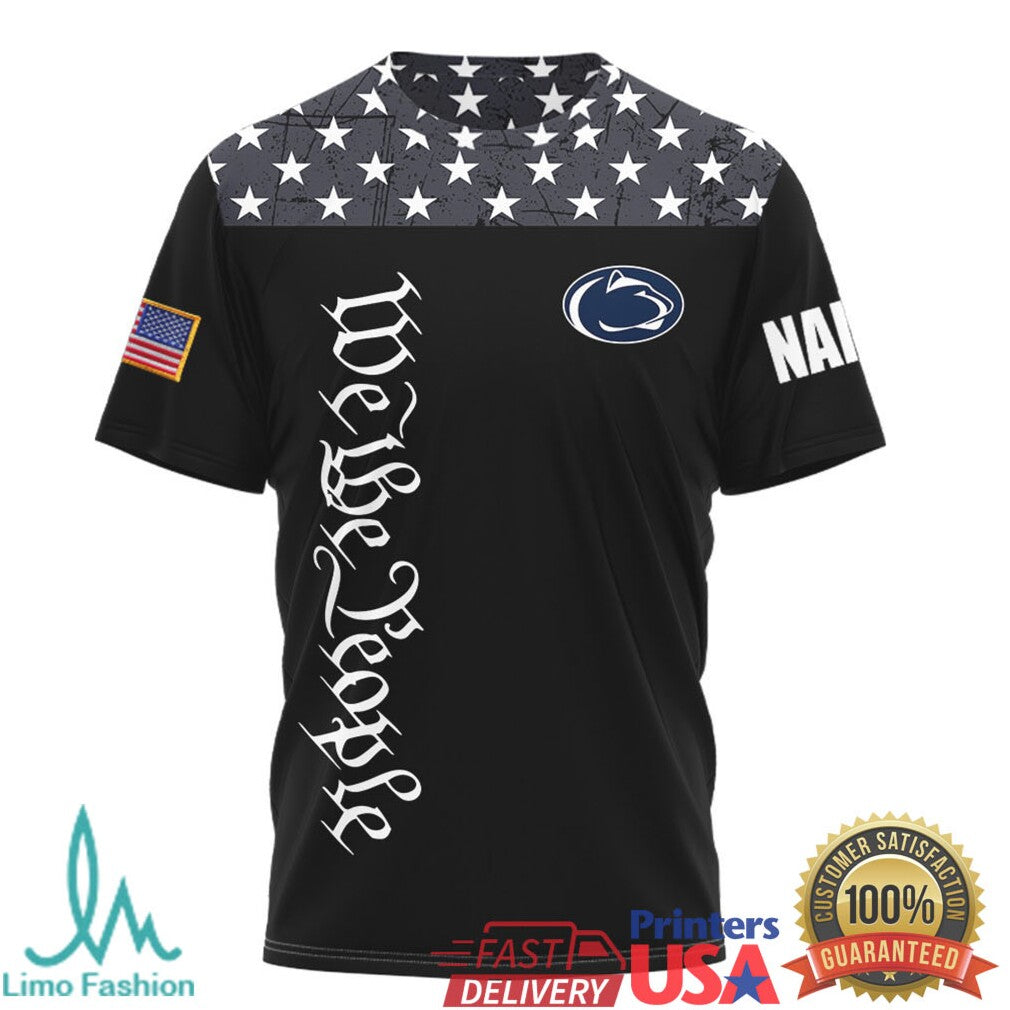 Penn State Nittany Lions We The People Mascot Custom Name American Flag T Shirt - Limotees LLC