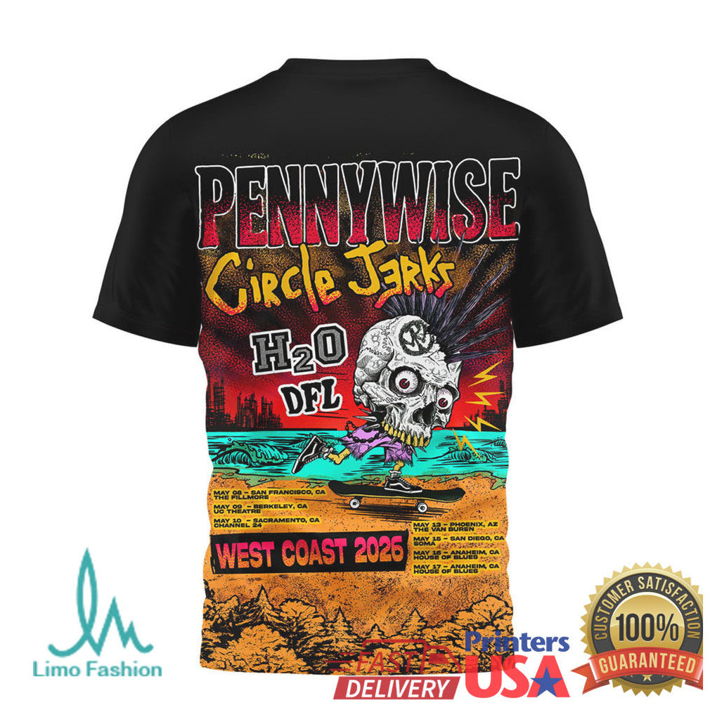 Pennywise West Coast 2026 Tour T Shirt with Circle Jerks H2O and DFL T Shirt - Limotees LLC