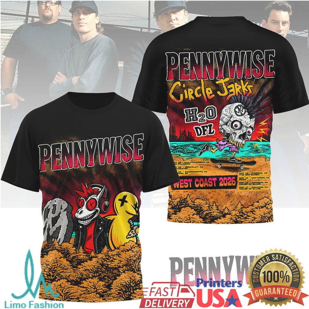 Pennywise West Coast 2026 Tour T Shirt with Circle Jerks H2O and DFL T Shirt - Limotees LLC