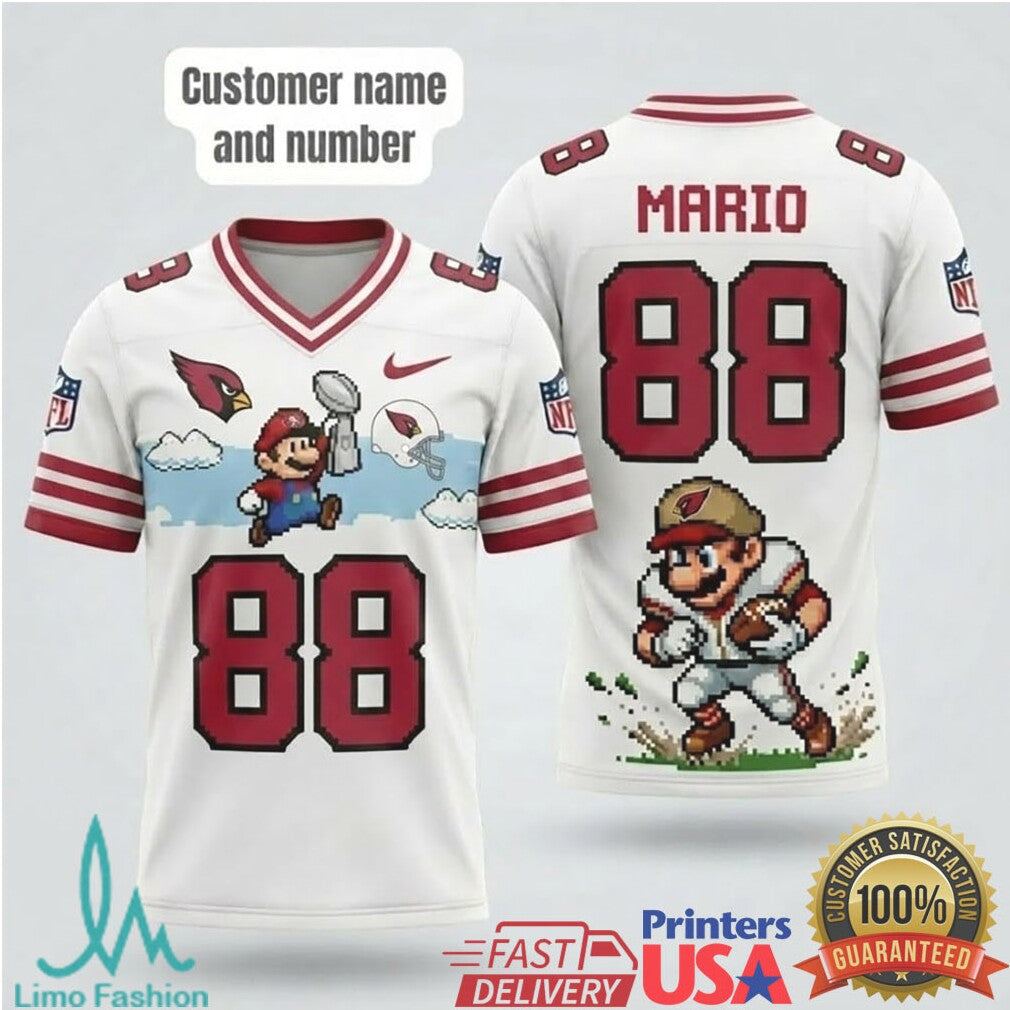 Personalized Arizona Cardinals Mario 8 Bit Pixel Art Football T Shirt - Limotees LLC