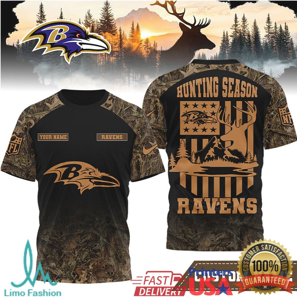 Personalized Baltimore Ravens Hunting Season Deer Camo T Shirt - Limotees LLC