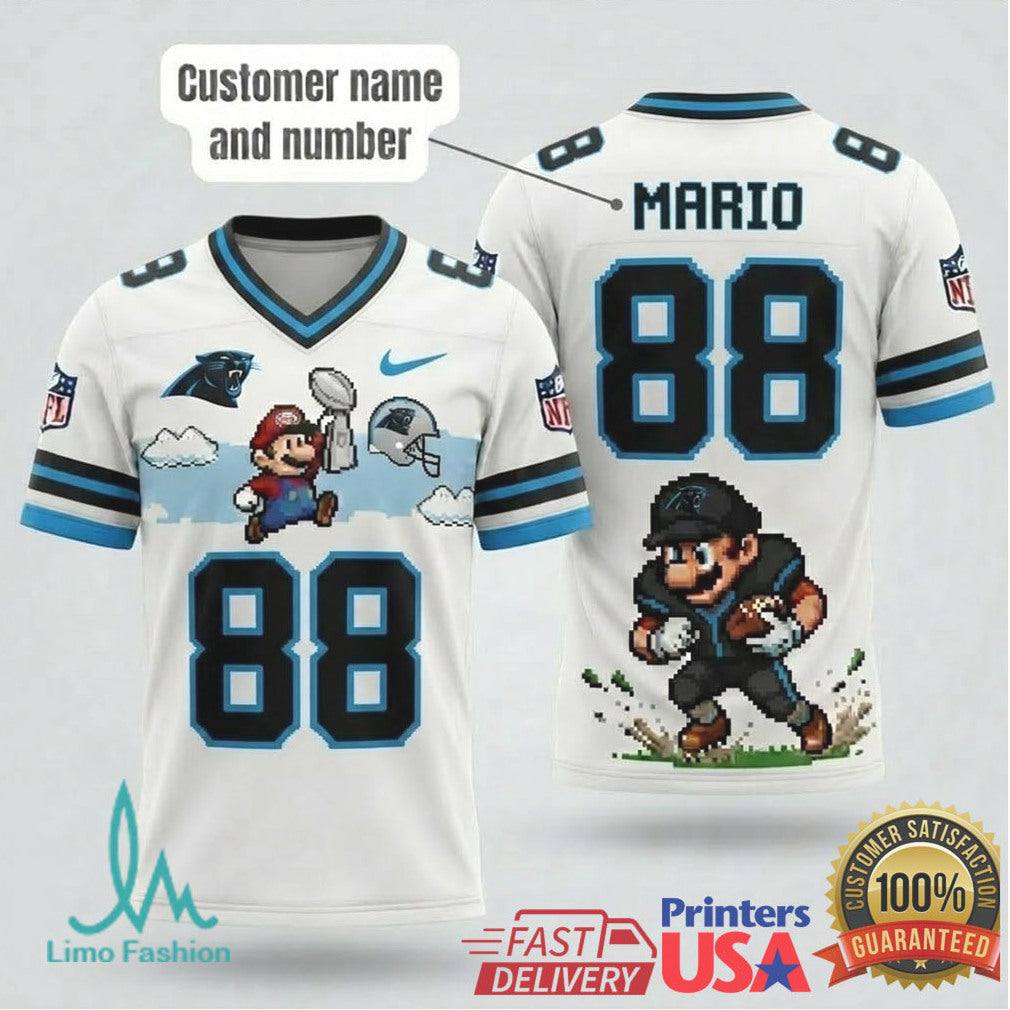 Personalized Carolina Panthers Mario Pixel Football T Shirt Custom Retro Gamer Fan T Shirt