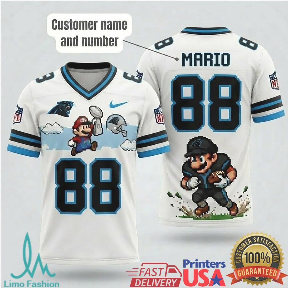 Personalized Carolina Panthers Mario Pixel Football T Shirt Custom Retro Gamer Fan T Shirt
