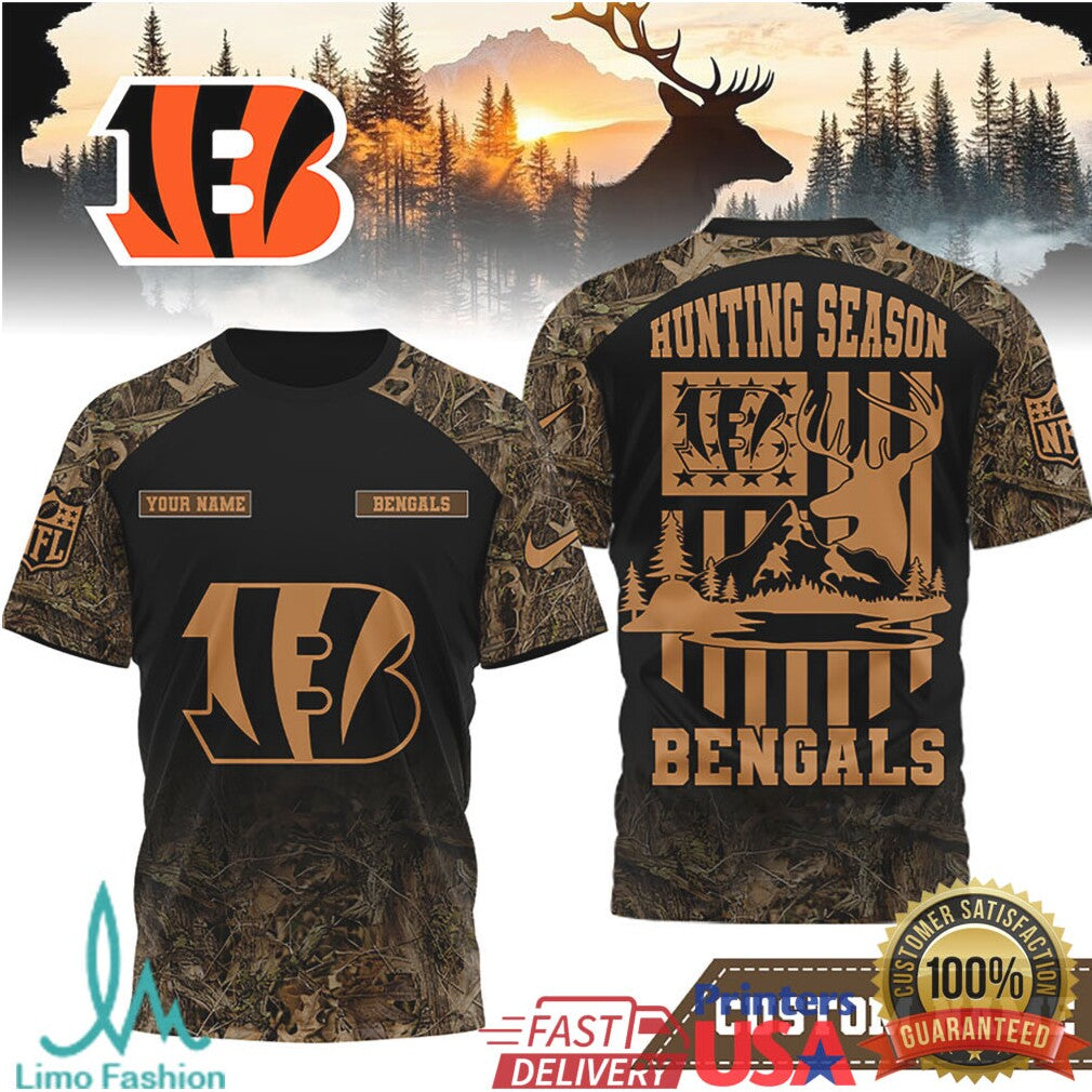 Personalized Cincinnati Bengals Hunting Season Camo 3D T Shirt - Limotees LLC
