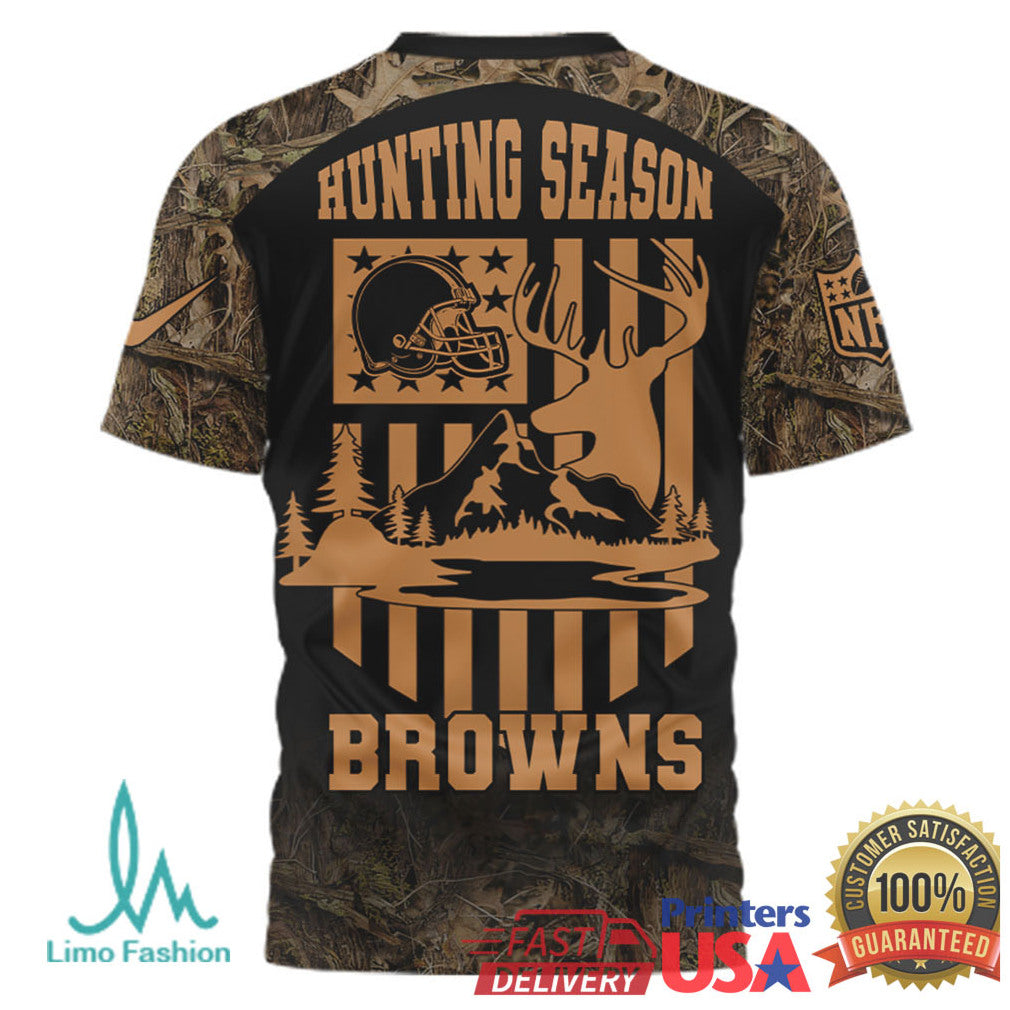 Personalized Cleveland Browns Hunting Season Camo 3D Printed T Shirt - Limotees LLC
