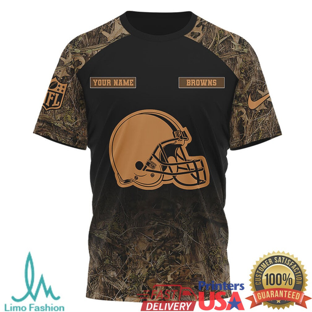 Personalized Cleveland Browns Hunting Season Camo 3D Printed T Shirt - Limotees LLC