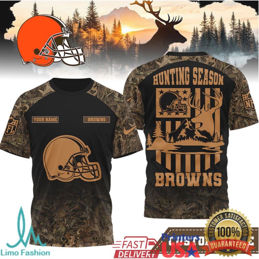 Personalized Cleveland Browns Hunting Season Camo 3D Printed T Shirt - Limotees LLC