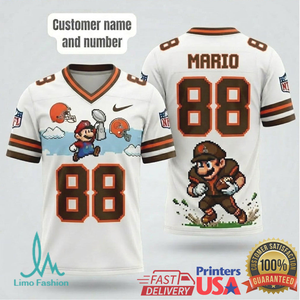 Personalized Cleveland Browns Super Mario Retro Pixel Art Football T Shirt - Limotees LLC