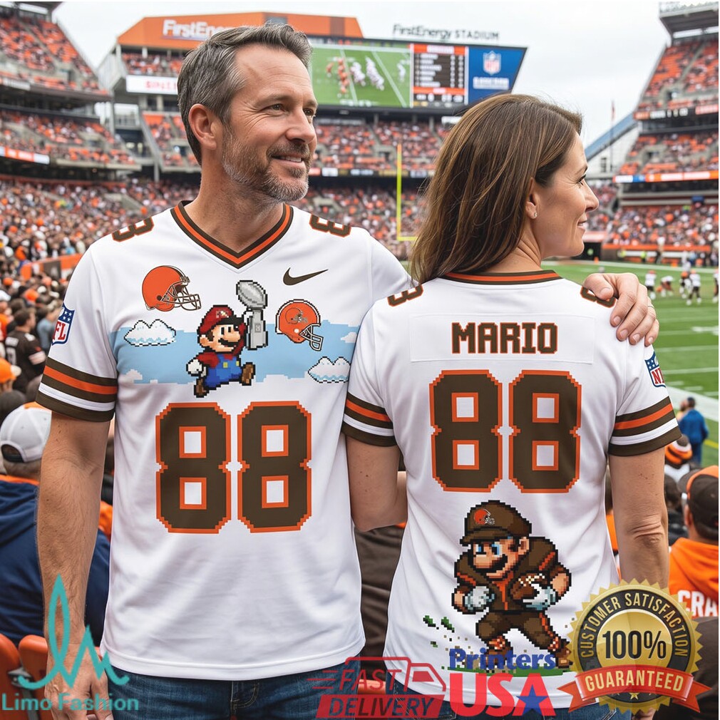Personalized Cleveland Browns Super Mario Retro Pixel Art Football T Shirt - Limotees LLC