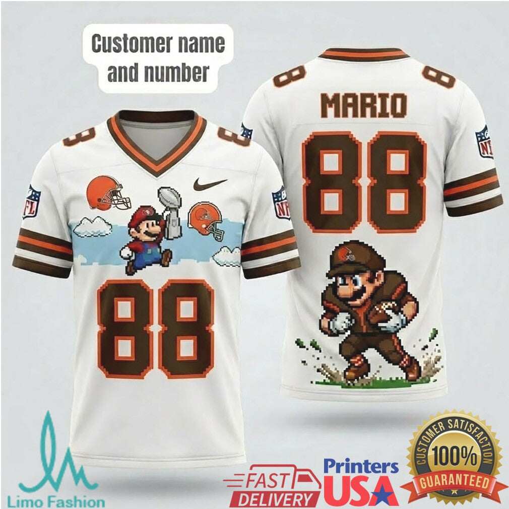 Personalized Cleveland Browns Super Mario Retro Pixel Art Football T Shirt - Limotees LLC