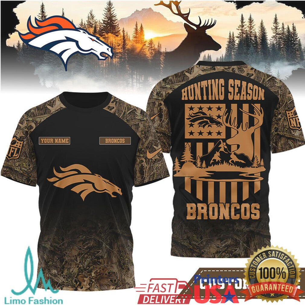 Personalized Denver Broncos Camo Hunting Season Deer & Mountain T Shirt - Limotees LLC