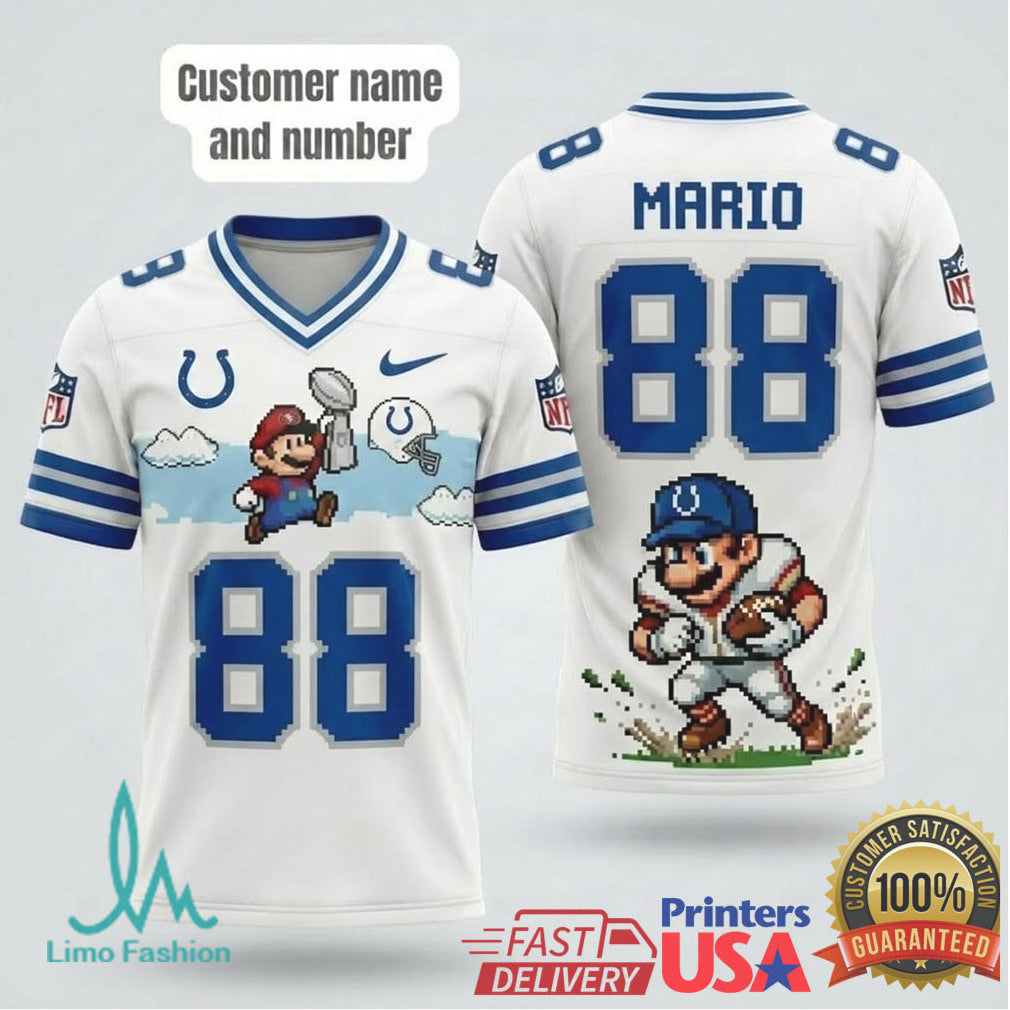 Personalized Indianapolis Colts Mario Retro Pixel Graphic Football T Shirt - Limotees LLC