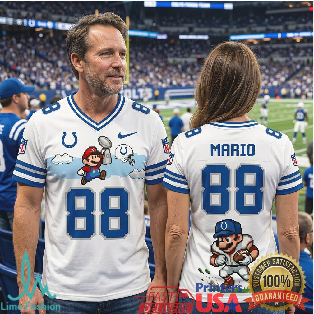 Personalized Indianapolis Colts Mario Retro Pixel Graphic Football T Shirt - Limotees LLC