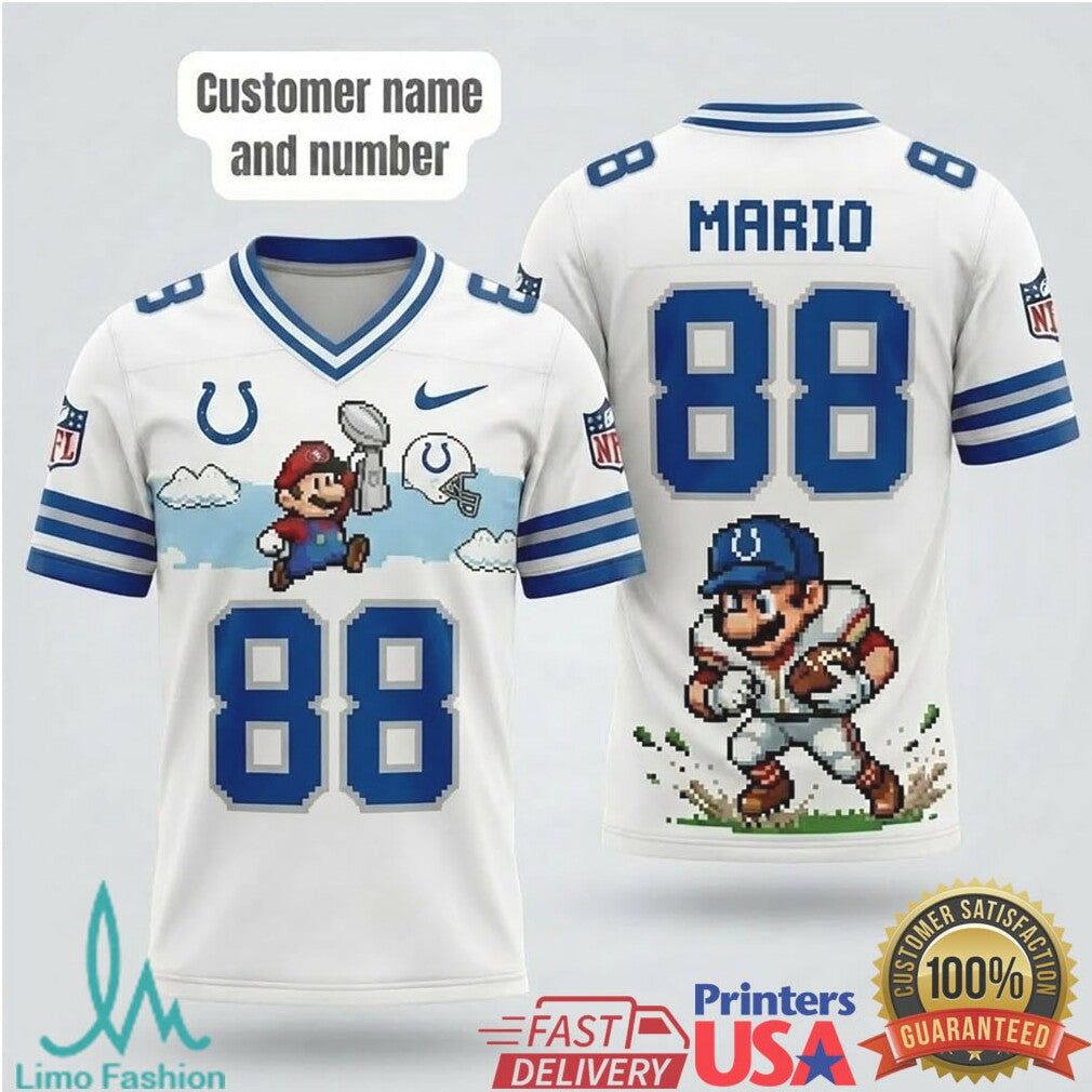 Personalized Indianapolis Colts Mario Retro Pixel Graphic Football T Shirt - Limotees LLC