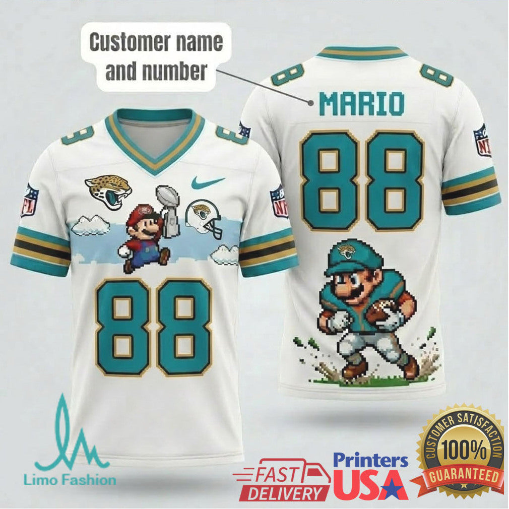 Personalized Jacksonville Jaguars Mario Gamer Football T Shirt Custom Retro 8 Bit Team Apparel - Limotees LLC