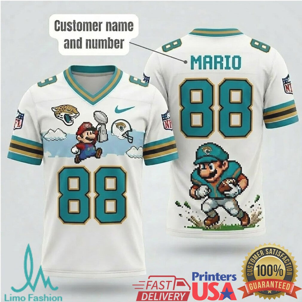 Personalized Jacksonville Jaguars Mario Gamer Football T Shirt Custom Retro 8 Bit Team Apparel - Limotees LLC