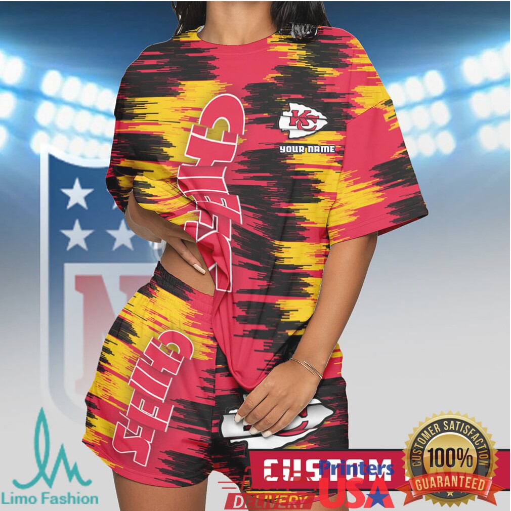 Personalized Kansas City Chiefs NFL Glitch Camo Athletic Set T Shirt and Shorts - Limotees LLC