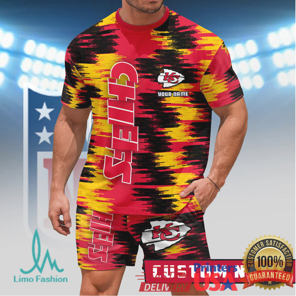 Personalized Kansas City Chiefs NFL Glitch Camo Athletic Set T Shirt and Shorts - Limotees LLC