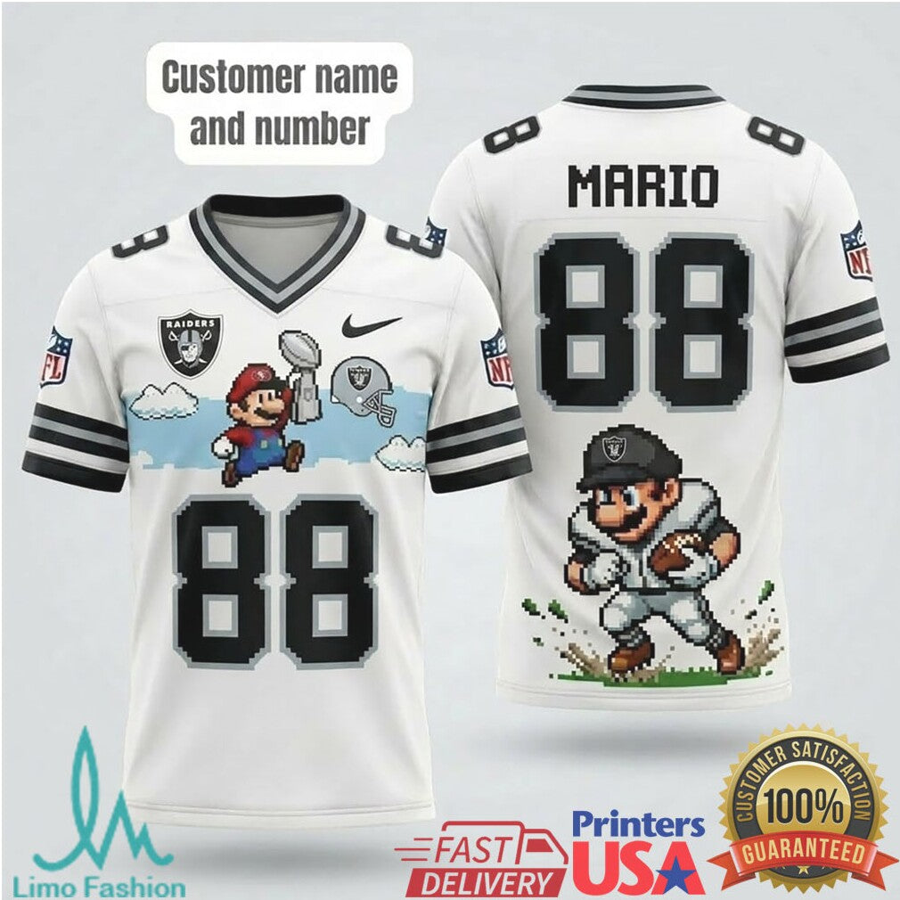 Personalized Las Vegas Raiders Gamer Style Football T Shirt Custom 8 Bit Mario Fan Apparel - Limotees LLC