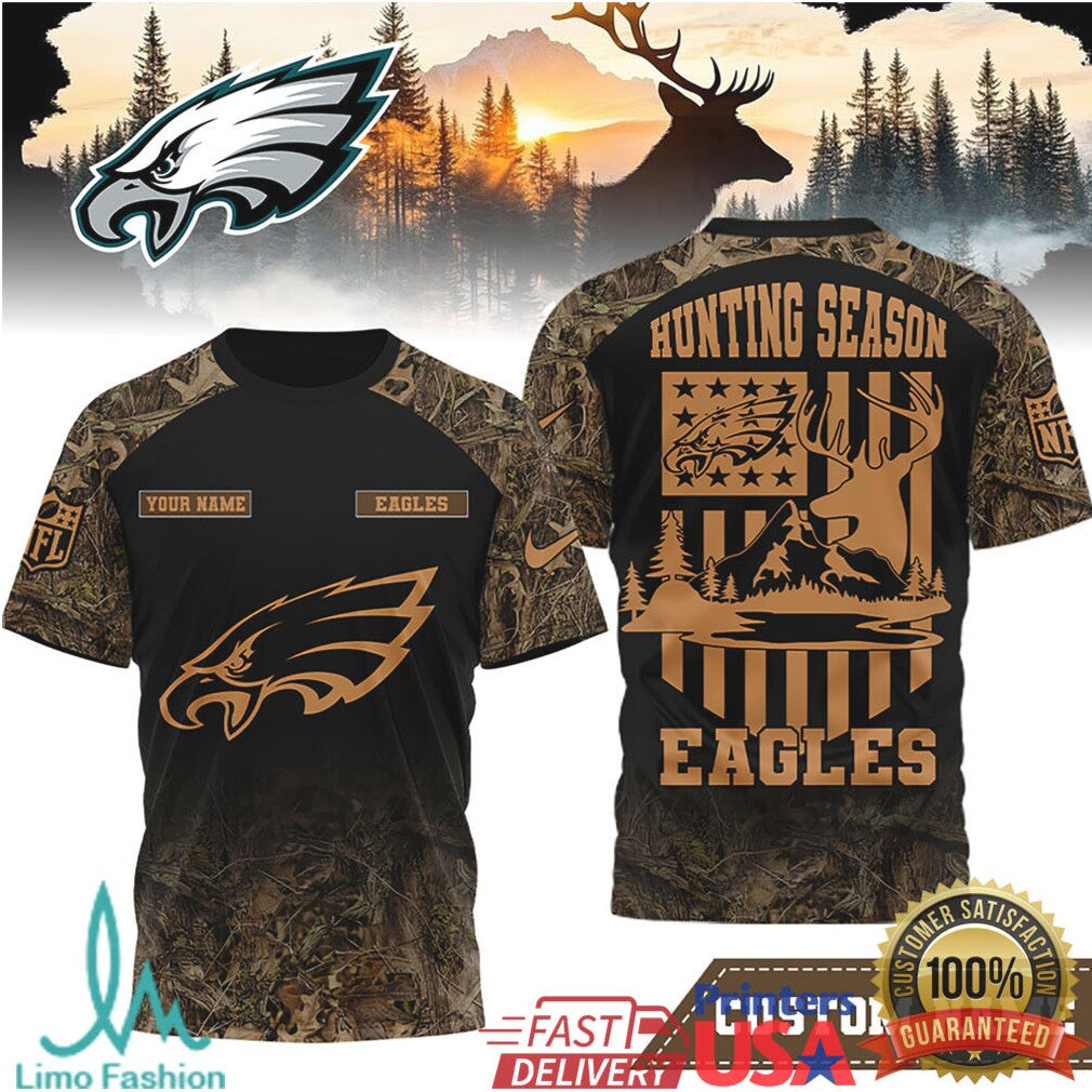 Personalized Philadelphia Eagles Hunting Season Camo Graphic T Shirt - Limotees LLC