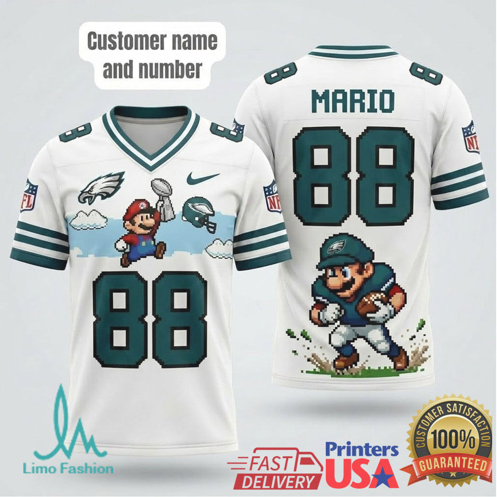 Personalized Philadelphia Eagles Mario Gamer Football T Shirt Custom Retro 8 Bit Fan Gear - Limotees LLC
