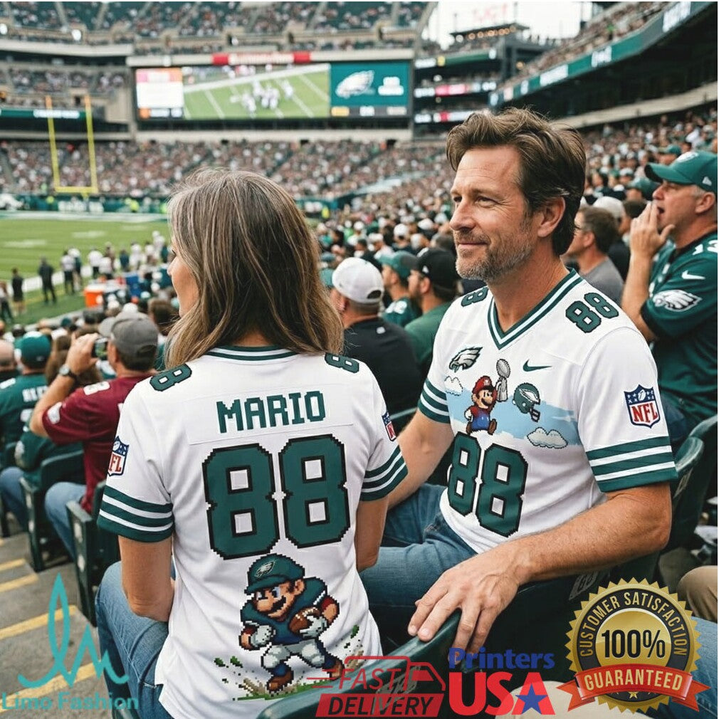 Personalized Philadelphia Eagles Mario Gamer Football T Shirt Custom Retro 8 Bit Fan Gear - Limotees LLC