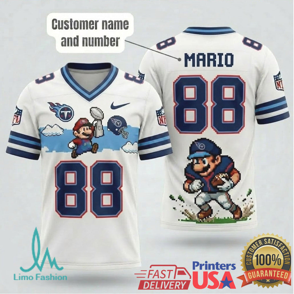 Personalized Tennessee Titans Mario Pixel Art Retro Style Football T Shirt - Limotees LLC