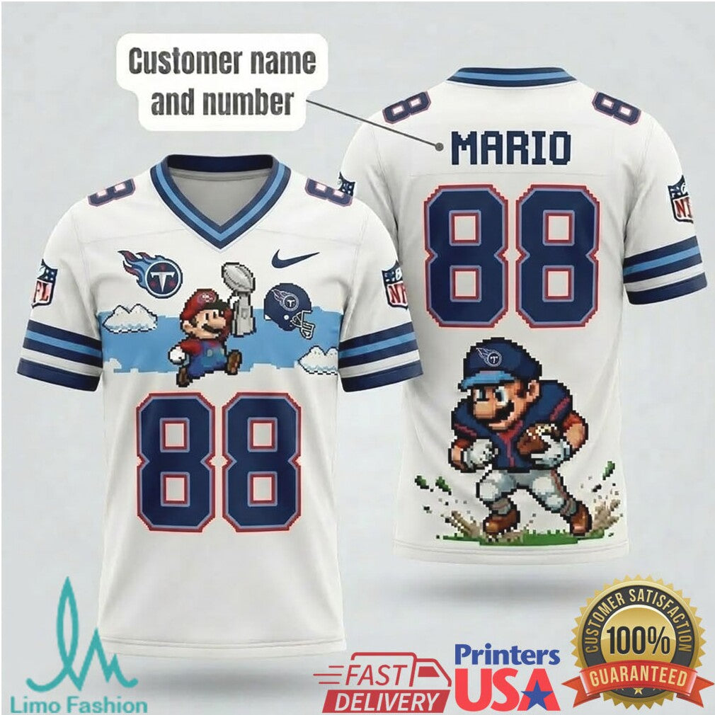 Personalized Tennessee Titans Mario Pixel Art Retro Style Football T Shirt - Limotees LLC