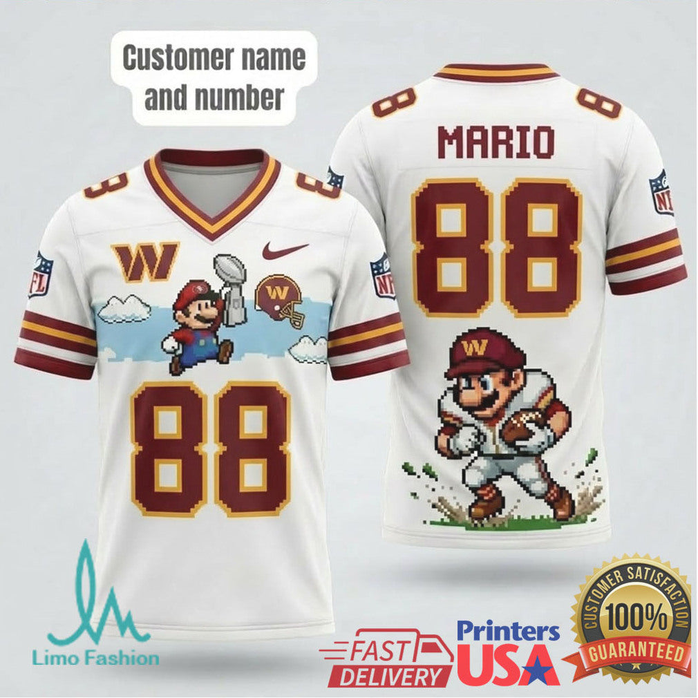 Personalized Washington Commanders Mario Retro Pixel Art Football T Shirt - Limotees LLC