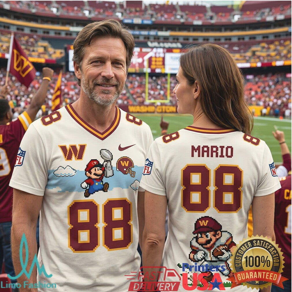 Personalized Washington Commanders Mario Retro Pixel Art Football T Shirt - Limotees LLC
