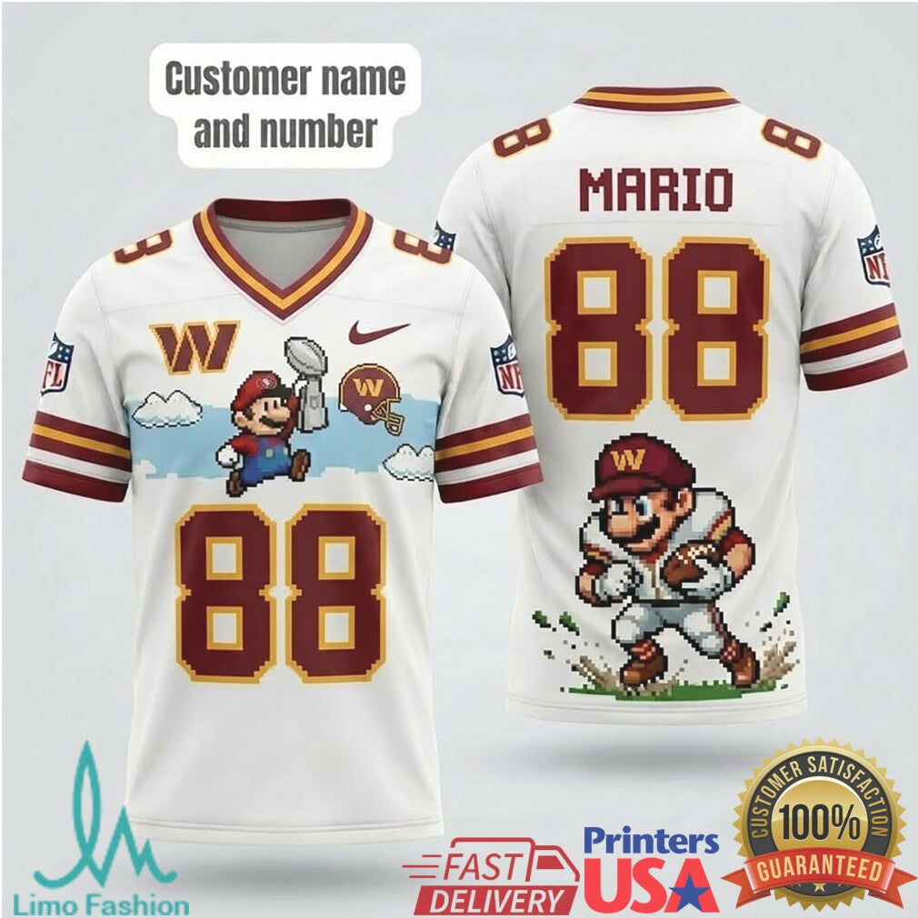 Personalized Washington Commanders Mario Retro Pixel Art Football T Shirt - Limotees LLC