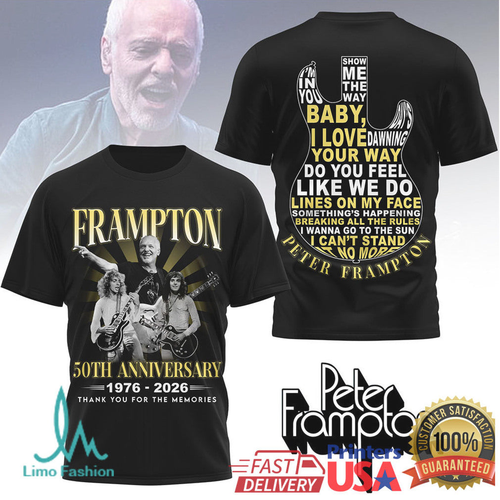 Peter Frampton 50th Anniversary 1976 2026 Guitar Lyrics Tribute T Shirt - Limotees LLC