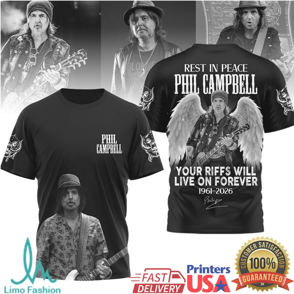 Phil Campbell Rest In Peace Memorial Tribute Your Riffs Live On Forever T Shirt - Limotees LLC