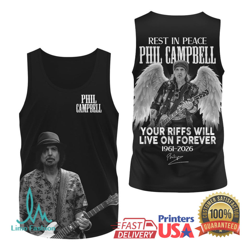 Phil Campbell Rest In Peace Memorial Tribute Your Riffs Live On Forever T Shirt - Limotees LLC