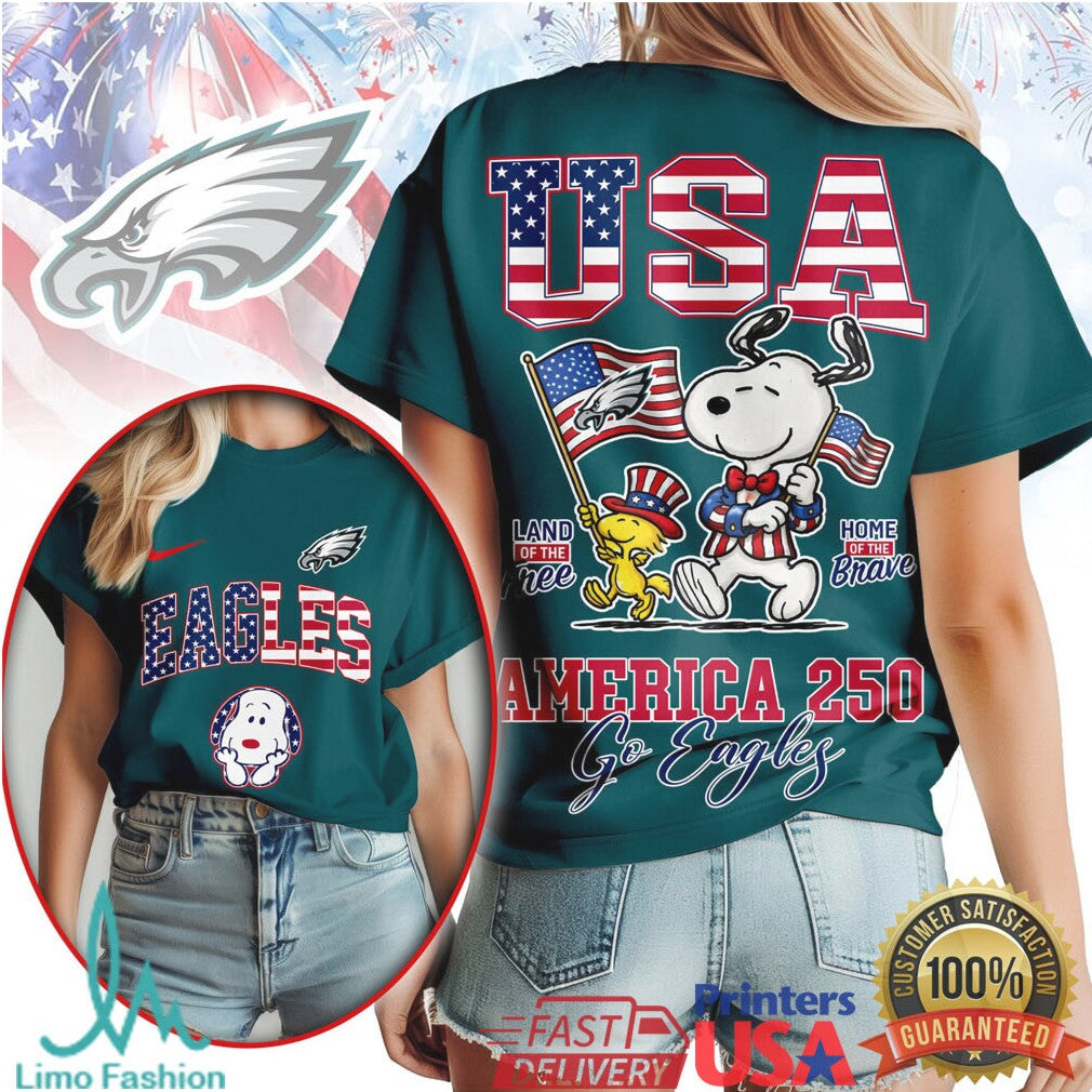 Philadelphia Eagles America 250 Snoopy Patriotic 4th of July T Shirt - Limotees LLC