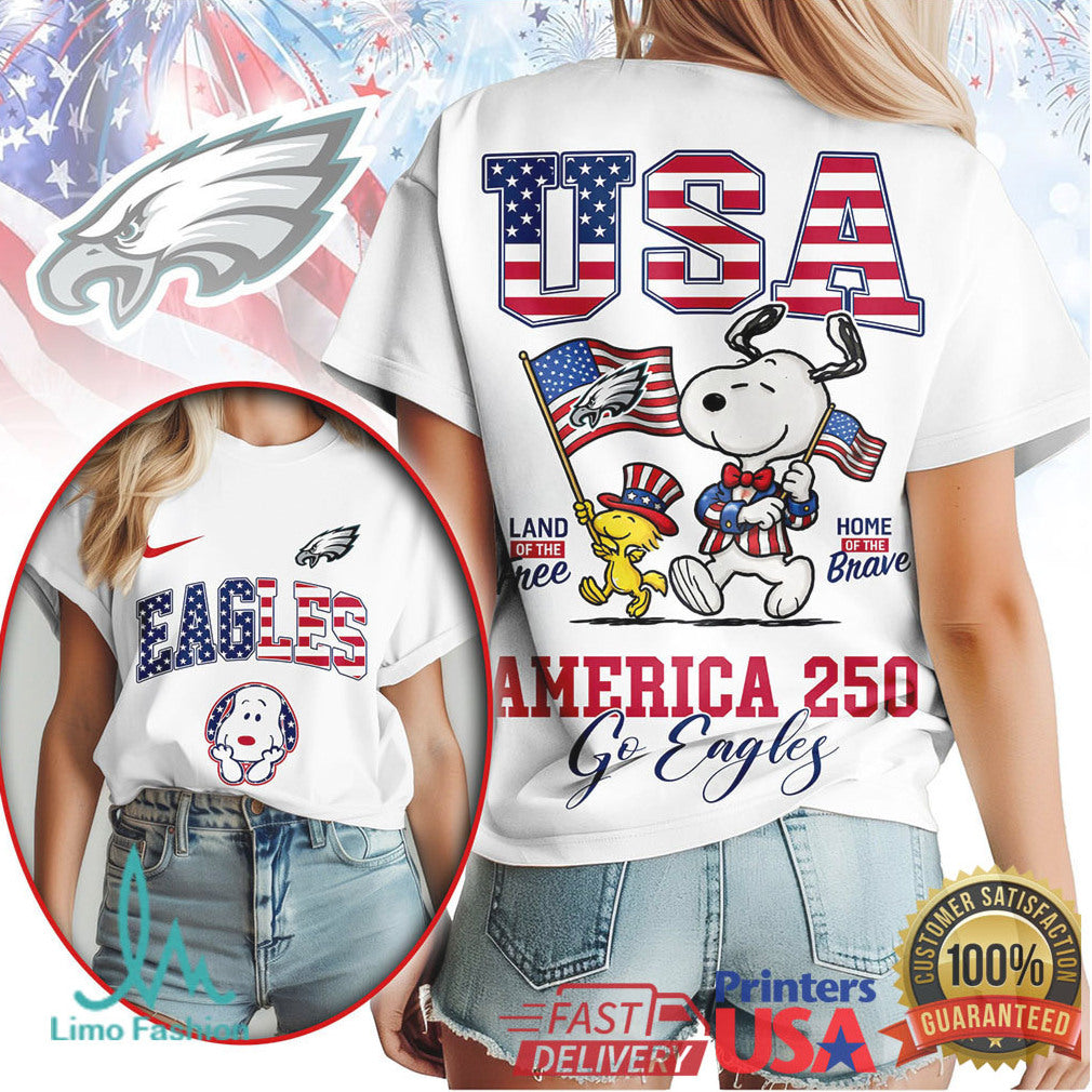 Philadelphia Eagles America 250 Snoopy Patriotic 4th of July T Shirt - Limotees LLC