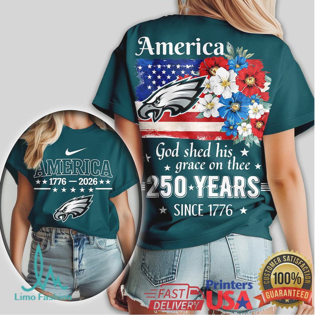 Philadelphia Eagles America 250 Years Anniversary Floral Flag T Shirt - Limotees LLC