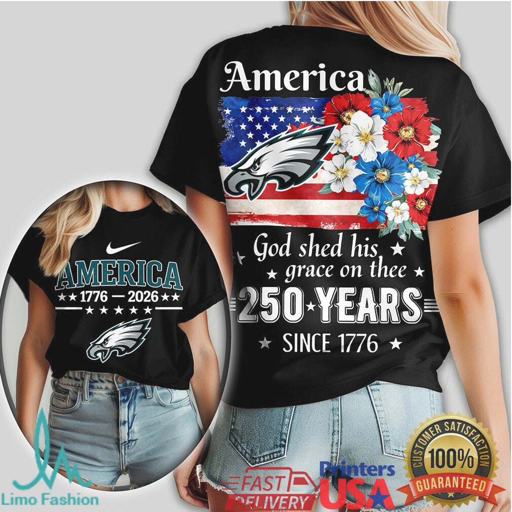 Philadelphia Eagles America 250 Years Anniversary Floral Flag T Shirt - Limotees LLC
